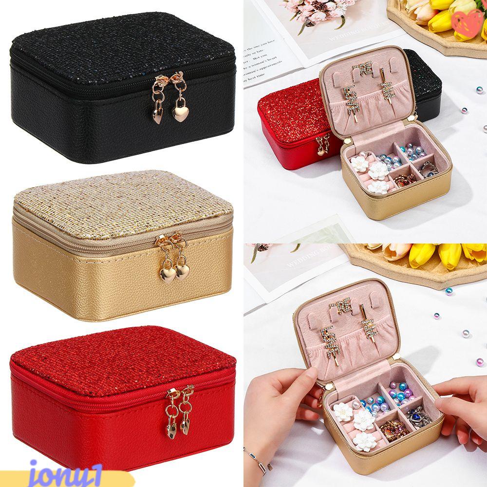 JONYE Túi Đựng Trang Sức Bằng Da PU Đính Kim Sa Lấp Lánh Thời Trang