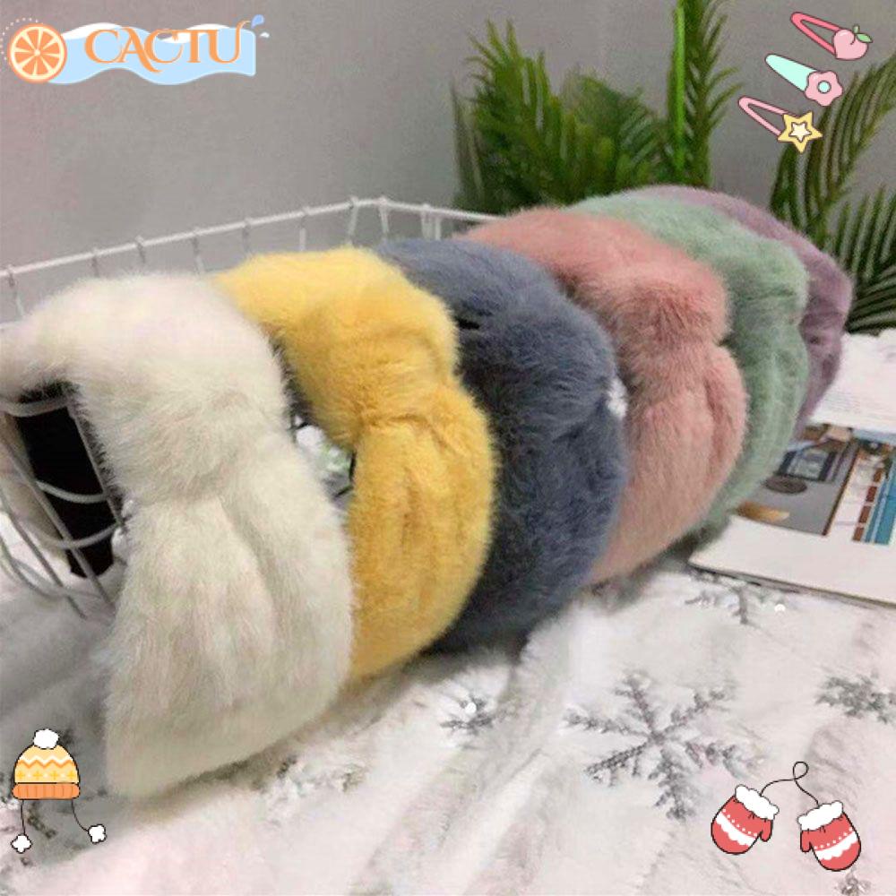 CACTU Kẹp Tóc Giả Lông Thú Bản Rộng Thời Trang Mùa Đông Ấm Áp