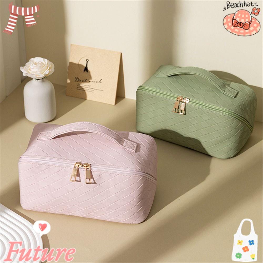 FUTURE Túi Đựng Đồ Trang Điểm Sức Chứa Lớn Chia Ngăn Bằng Da PU Có Tay Cầm Tiện Lợi Dành Cho Nữ