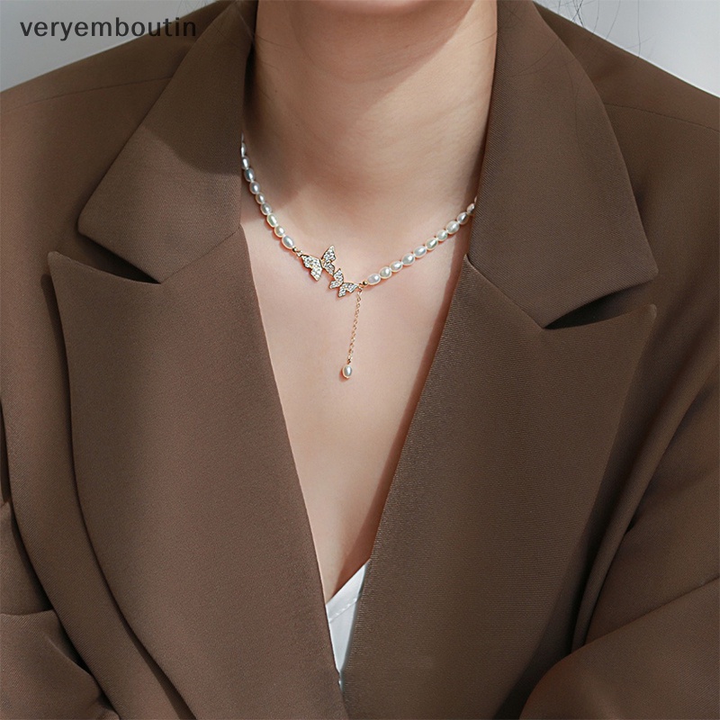 Vòng Cổ Choker Mặt Bướm Đính Ngọc Trai Zircon Lấp Lánh Thời Trang Có Thể Điều Chỉnh Cho Nữ