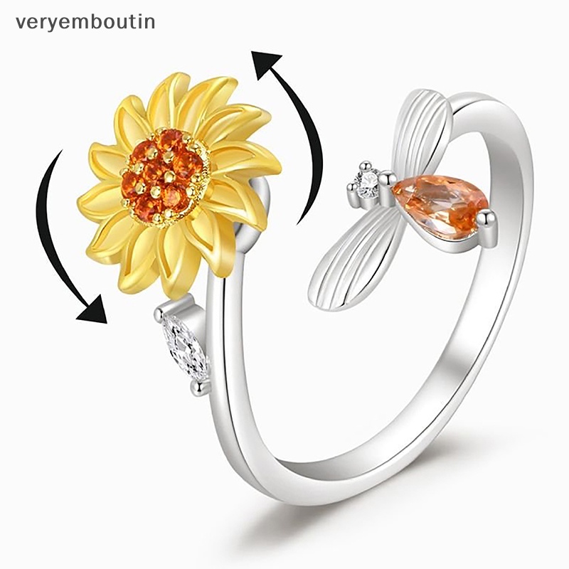 Nhẫn Đồng Hở Hình Hoa Hướng Dương / Ong Xoay Được Chống Căng Thẳng Có Thể Điều Chỉnh Thời Trang Cho Nữ n