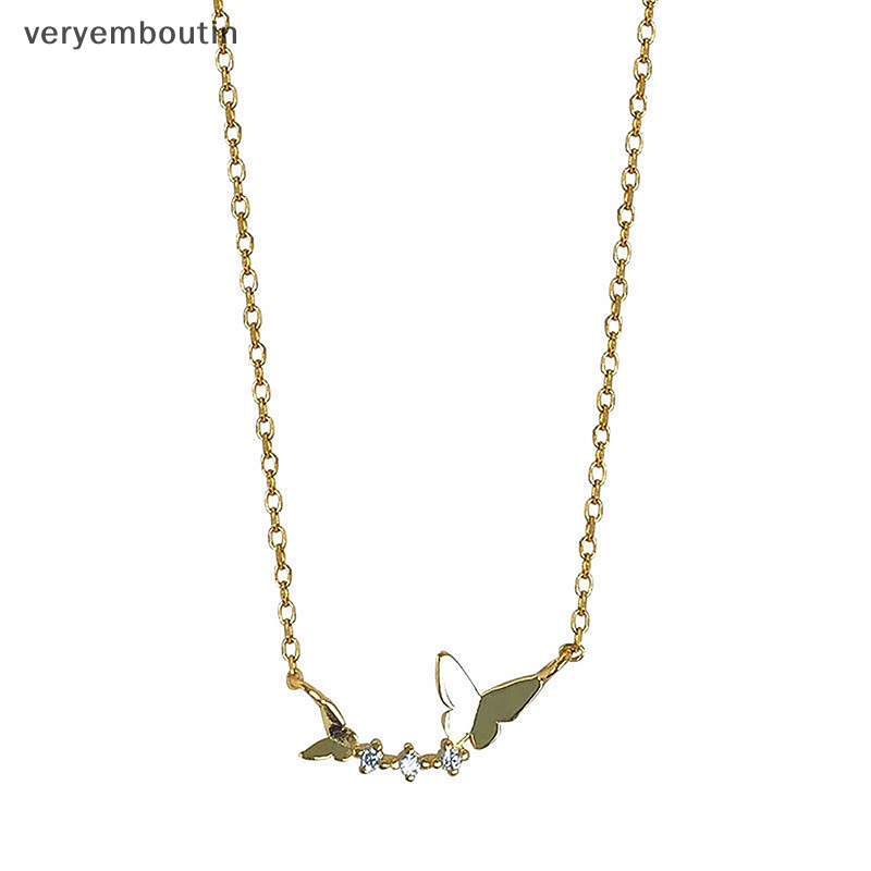Vòng cổ Mặt Hình Bướm Màu Vàng / Bạc Đính Đá Zircon Đơn Giản Thời Trang Phong Cách Hàn Quốc Cho Nữ