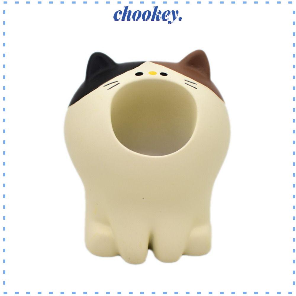 CHOOKEY Ống Đựng Bút Hình Mèo Bằng Nhựa Resin Để Bàn Trang Trí Văn Phòng