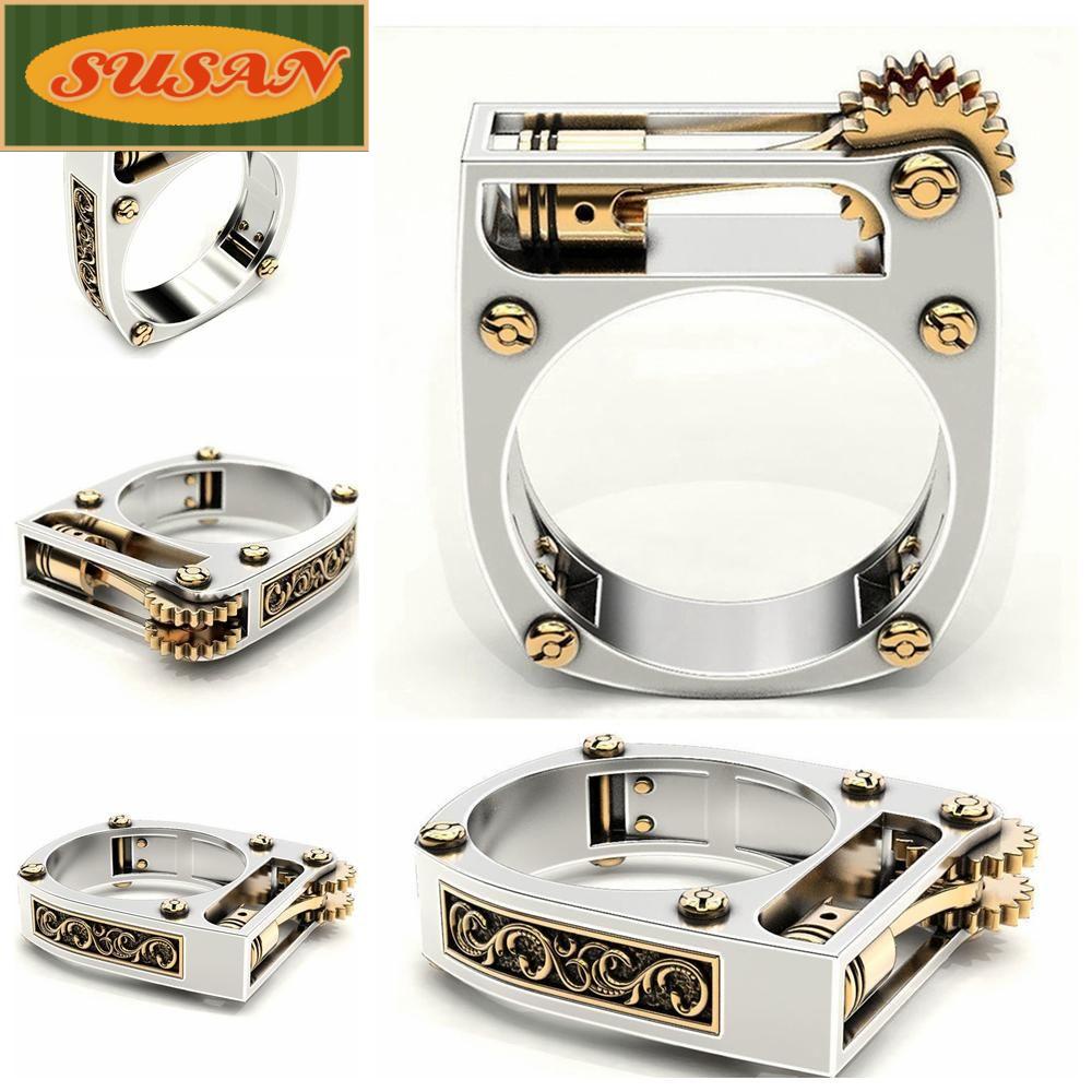 SUSANS Nhẫn Bánh Răng Cơ Hai Tông Màu Thời Trang Cổ Điển Cho Nam Và Nữ