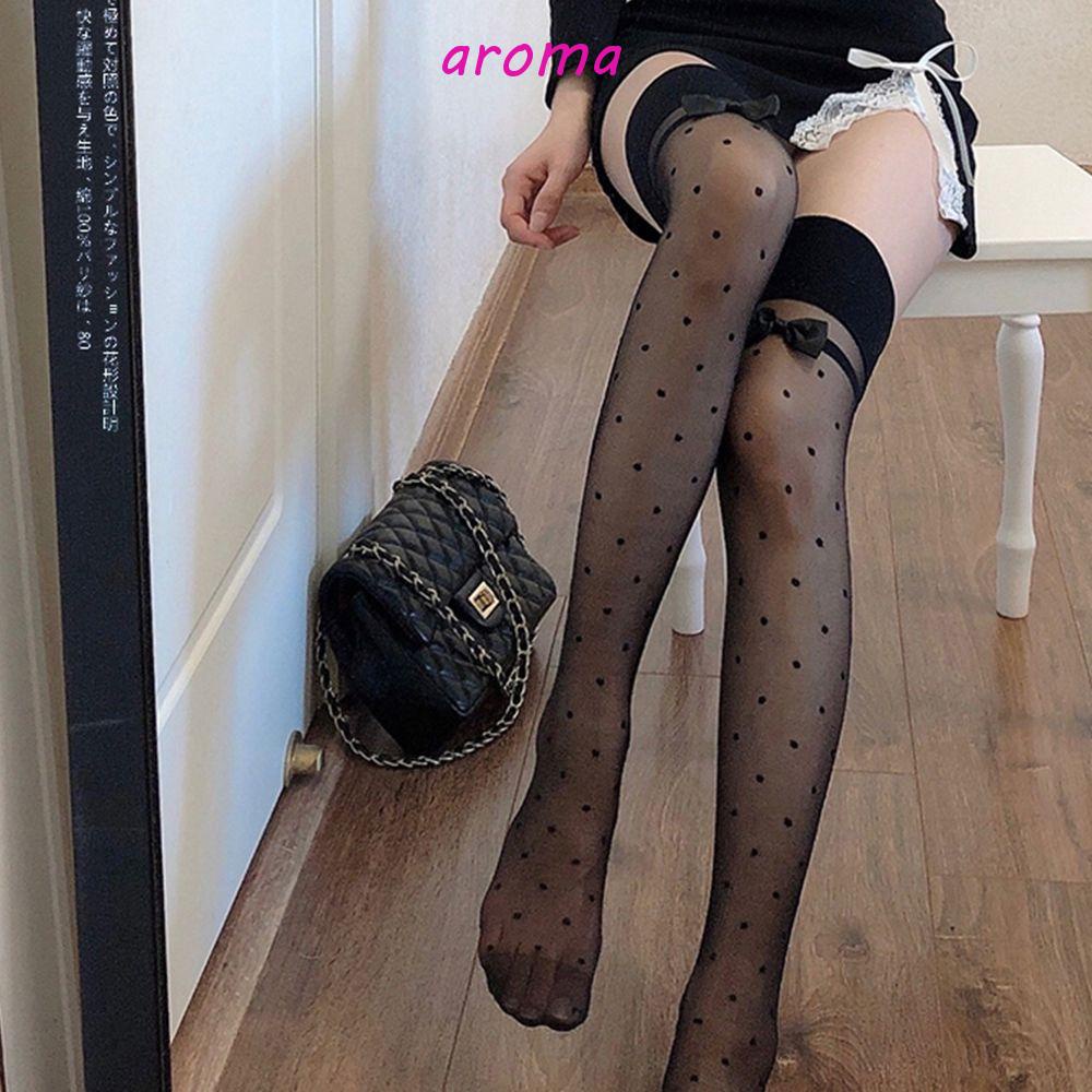 AROMA Tất Bắp Chân Đính Nơ Họa Tiết Chấm Bi Phong Cách Lolita Thời Trang Cho Nữ