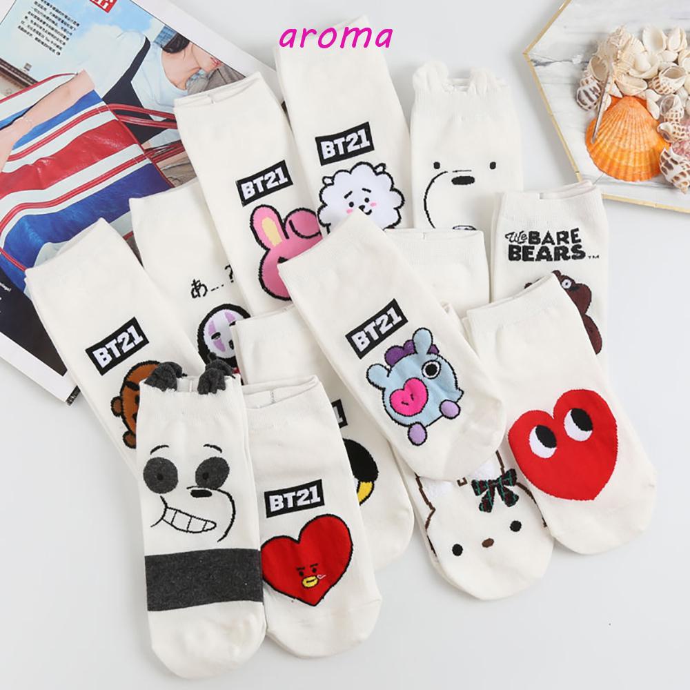 AROMA Vớ Nữ Họa Tiết Hoạt Hình Phong Cách Hàn Quốc