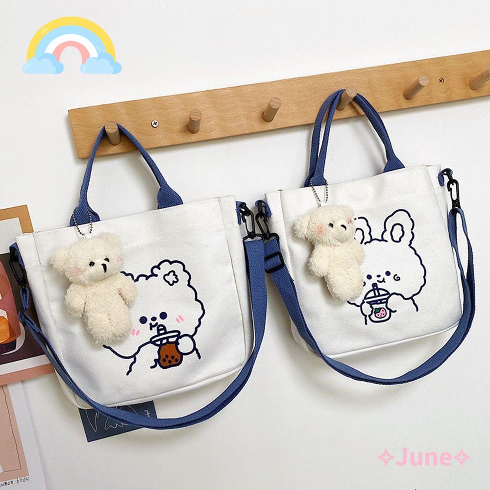 JUNE Túi Đeo Vai Bằng Vải Canvas Thiết Kế Nhỏ Gọn Dễ Thương Dành Cho Nữ