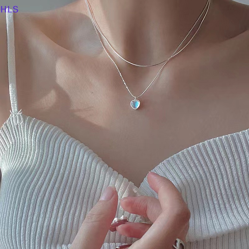 Vòng cổ Hai Lớp Mặt Hình Hạt Đậu May Mắn Trái Tim Đơn Giản Phong Cách Hàn Quốc Dành Cho Nữ