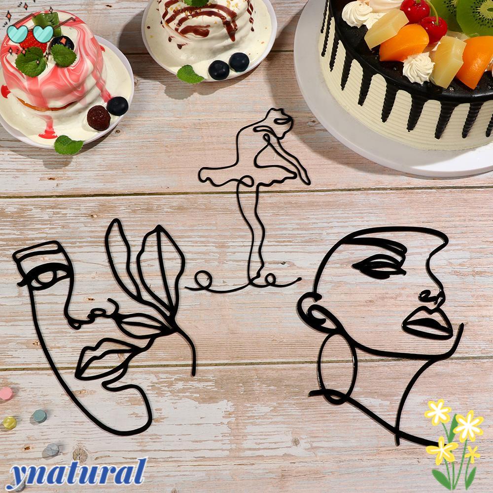 YNATURAL Que Cắm Trang Trí Bánh Kem Hình Cô Gái Màu Vàng / Bạc / Đen Tối Giản