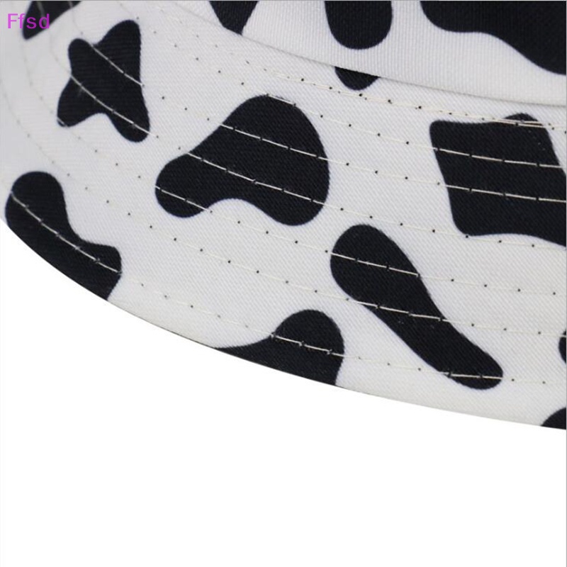 {Ffsd} Mũ Bucket Họa Tiết Bò Sữa Trắng Đen Có Thể Đảo Ngược Thời Trang * Bán Chạy