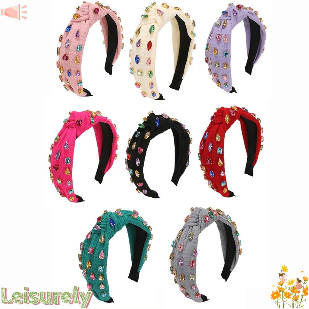 LEILY Băng Đô Vải Thắt Nút Bản Rộng Đính Pha Lê Nghệ Thuật Thời Trang Cho Nữ