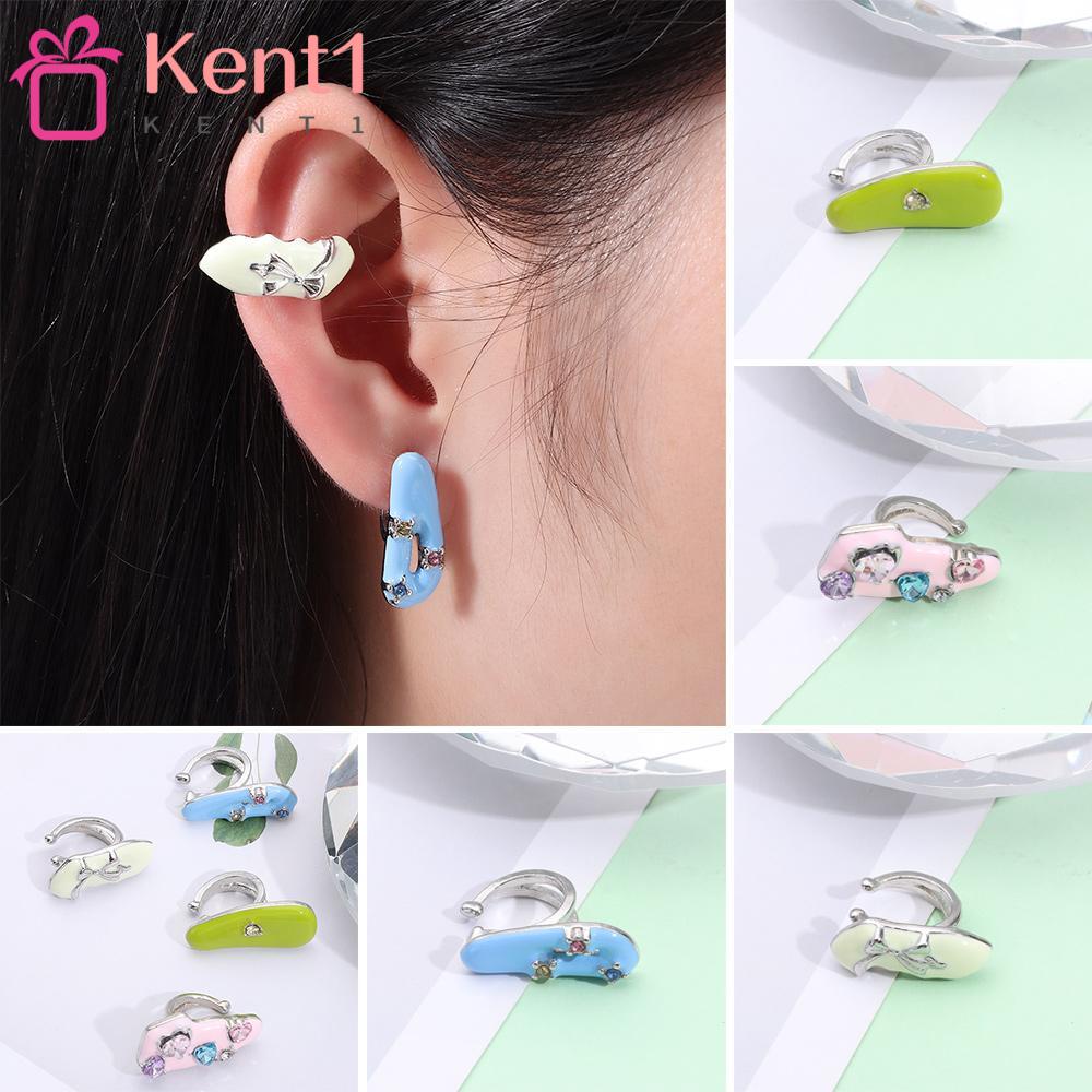 KENT1 Bộ 3 Khuyên Kẹp Vành Tai Họa Tiết Trái Tim Pha Lê Nhiều Màu Sắc Nhỏ Giọt Cho Nữ