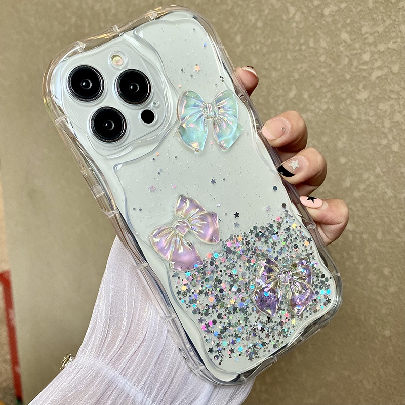 Ốp Điện Thoại TPU Mềm Trong Suốt Đính Sequin Hình Nơ Cho iPhone 14 Pro Max 13 12 11 iPhone 14Plus