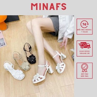 Giày cao gót nữ mina gót vuông cao 7cm đế đúp công sở thanh lịch sandal bít mũi phối nơ dễ thương giày công sở- cgr7p