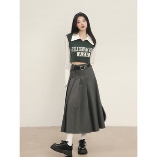 Chân váy jean chân váy dài chân váy xếp li dáng dài váy jean dáng dài cạp cao thanh lịch 2023 new style jl072806