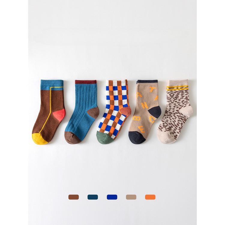 Set 5 Đôi Tất Cotton Dệt Kim Hoạ Tiết Hoạt Hình Xinh Xắn Dành Cho Bé