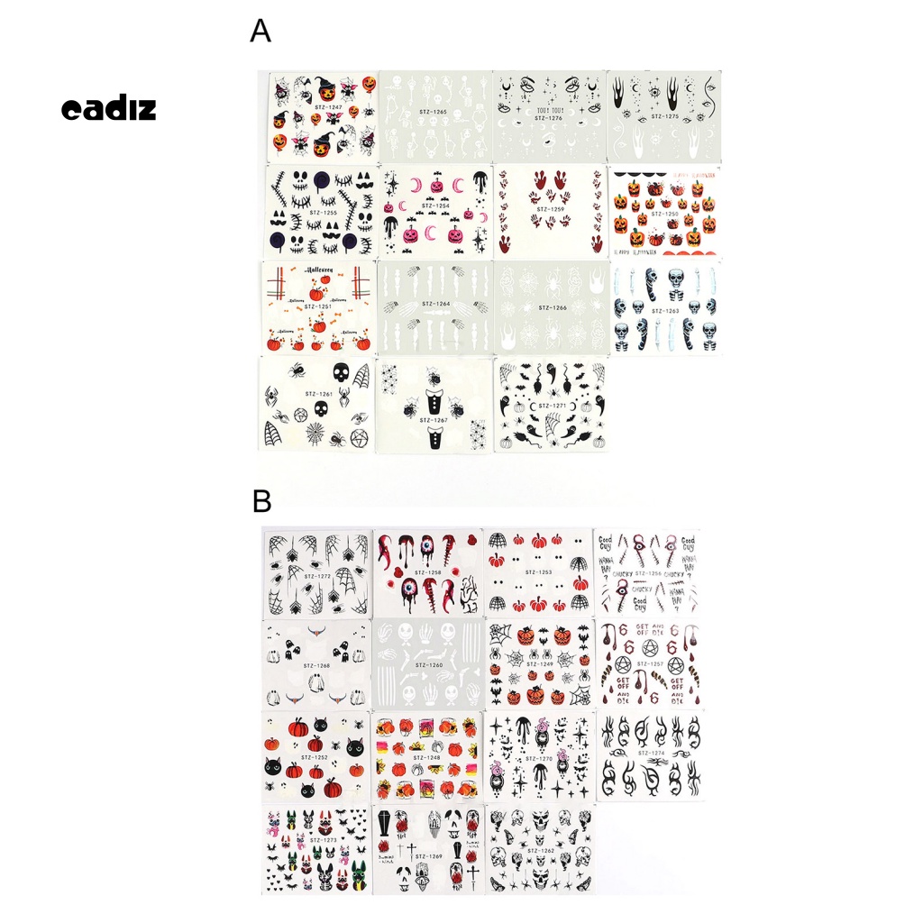 Set 24 Sticker Dán Móng Tay Không Phai Họa Tiết Kinh Dị Halloween