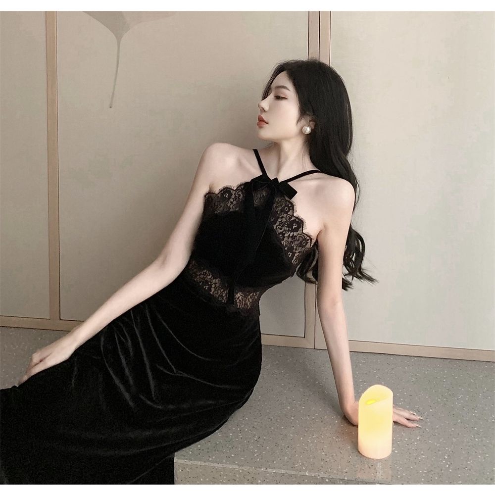Đầm Hai Dây Phối Ren Màu Sắc Tinh Khiết Phong Cách Pháp