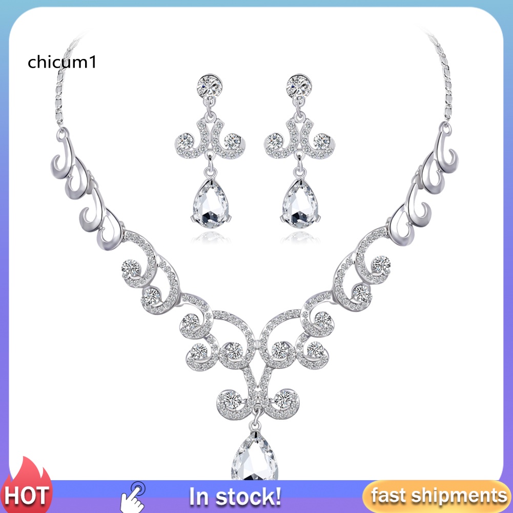 Bộ Vòng cổ + Bông Tai Đính Kim Cương Giả Sang Trọng Cho Nữ