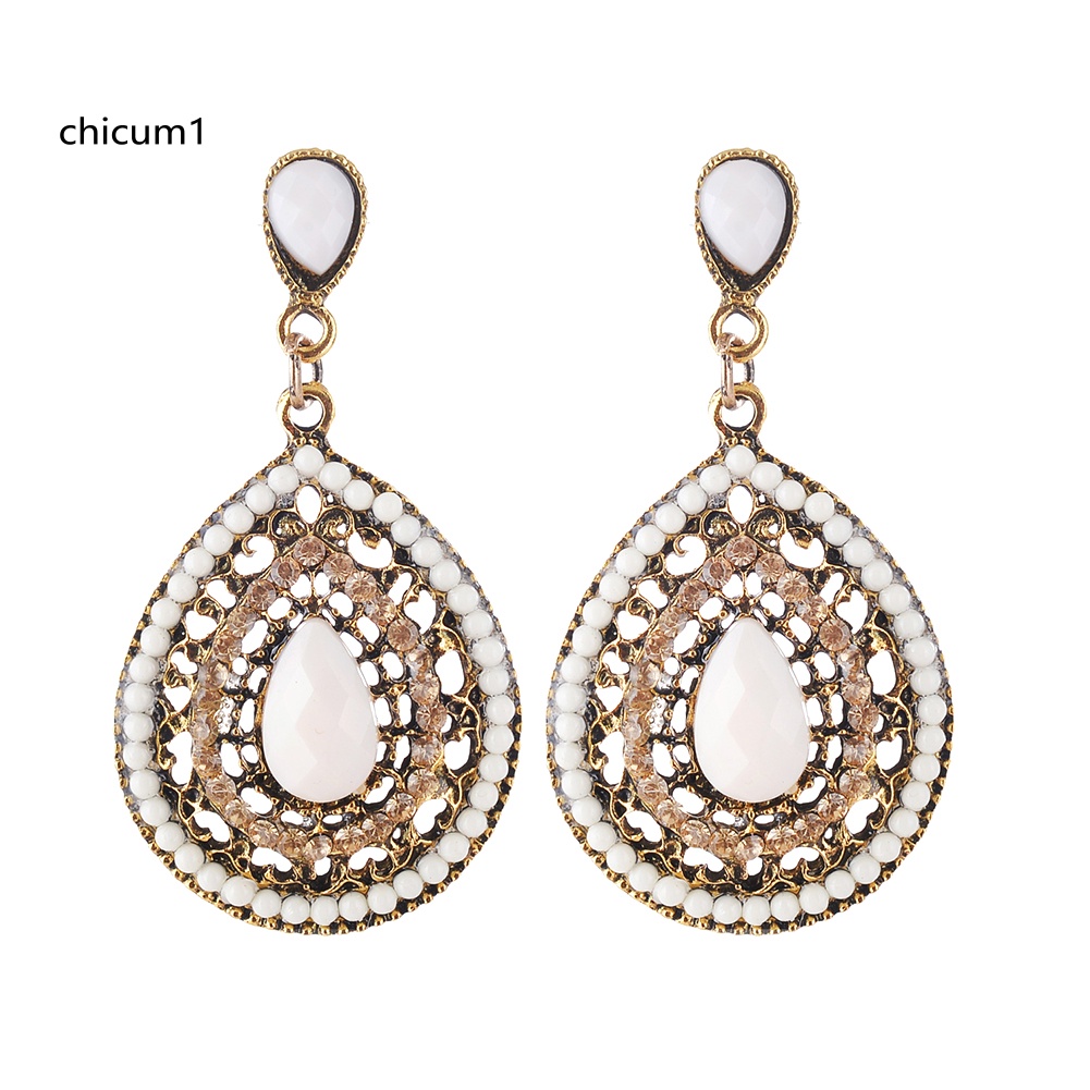 Khuyên Tai Chuỗi Đính Đá Hình Giọt Nước Phong Cách Boho