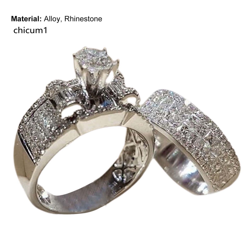 Set 2 Nhẫn Cặp Bản Rộng Đính Đá Thời Trang