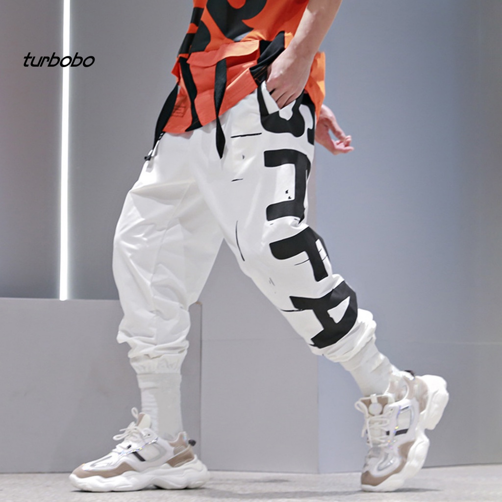 Turbobo Quần chạy bộ Dây Rút Lưng Thun Ống Rộng In Chữ Thời Trang Đường Phố Mùa Hè Cho Nam
