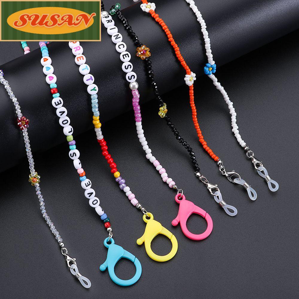 SUSANS Dây Đeo Giữ Mắt Kính Đính Hạt Chữ Nhiều Màu Sắc Dễ Thương Cho Nữ