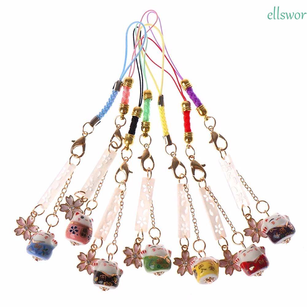 ELLSWORTH Dây Đeo Điện Thoại Thông Minh Hình Hoa Đào / Mèo May Mắn Có Chuông Trang Trí