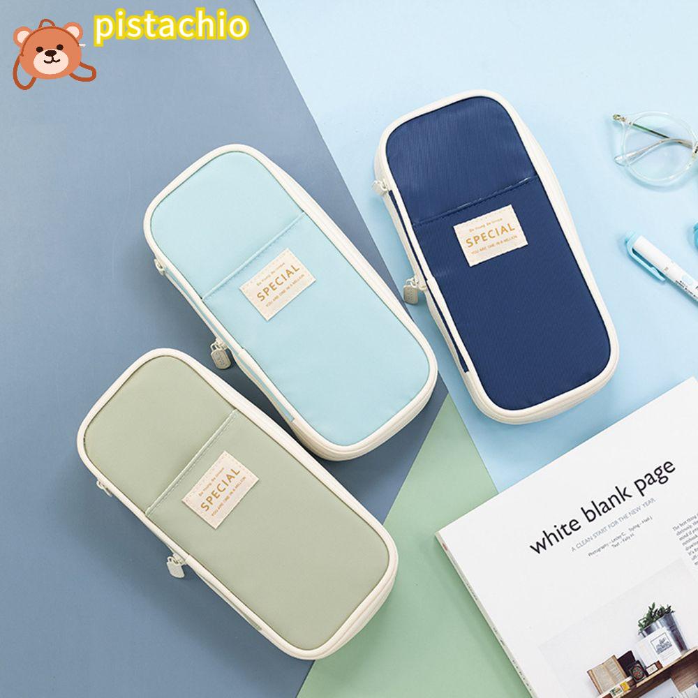 PISTA Túi Đựng Bút Bằng Vải Canvas Hai Lớp Có Khóa Kéo Tiện Dụng