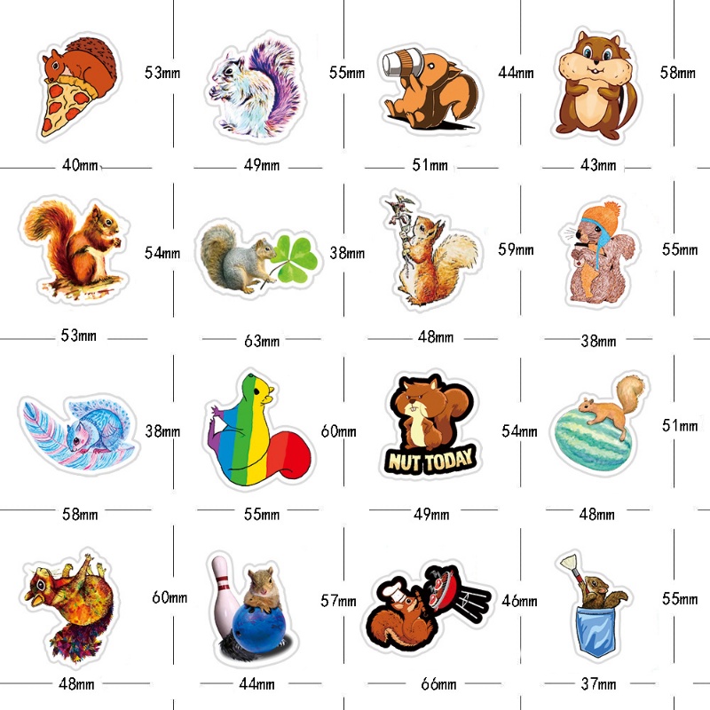 Z & M Z & M❀ Sticker Dán Tường Hình Con Sóc ❀ Bộ 55 Miếng Dán Chống Thấm Nước Hình Động Vật Dễ Thương
