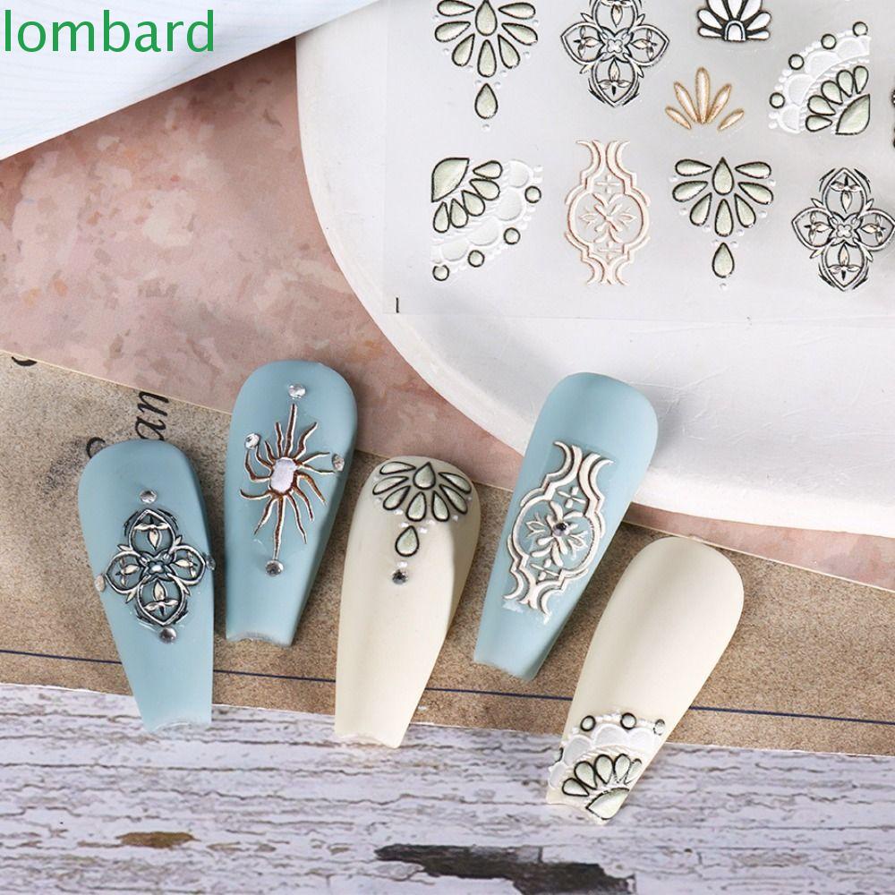 LOMBARD Miếng Dán Trang Trí Móng Tay Họa Tiết Hoa 3D Phong Cách Ma Rốc Độc Đáo