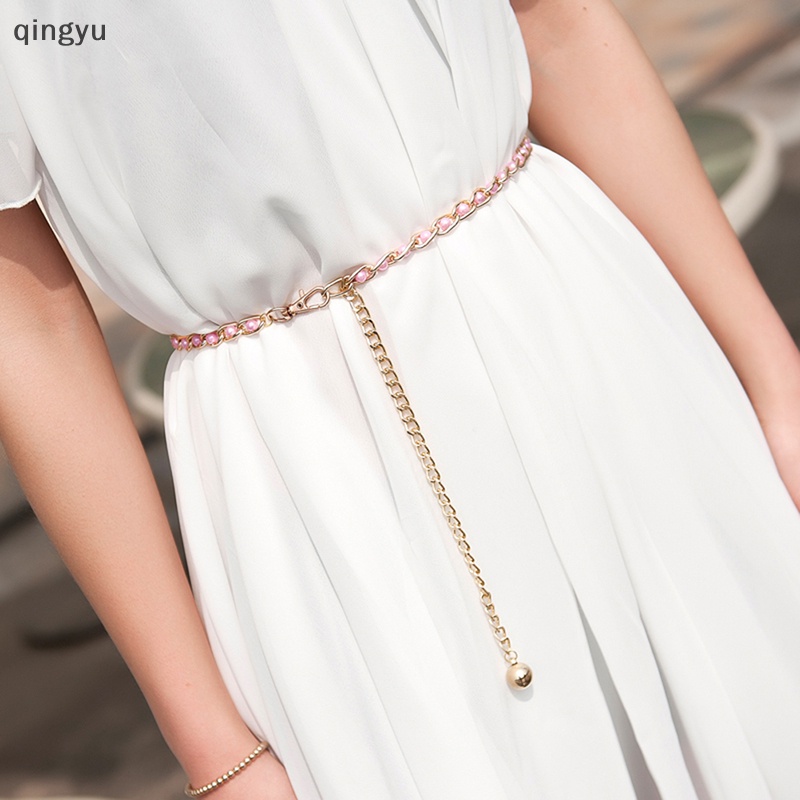 Thắt Lưng Dây Xích Đính Ngọc Trai Có Thể Điều Chỉnh Thời Trang Mới Cho Nữ