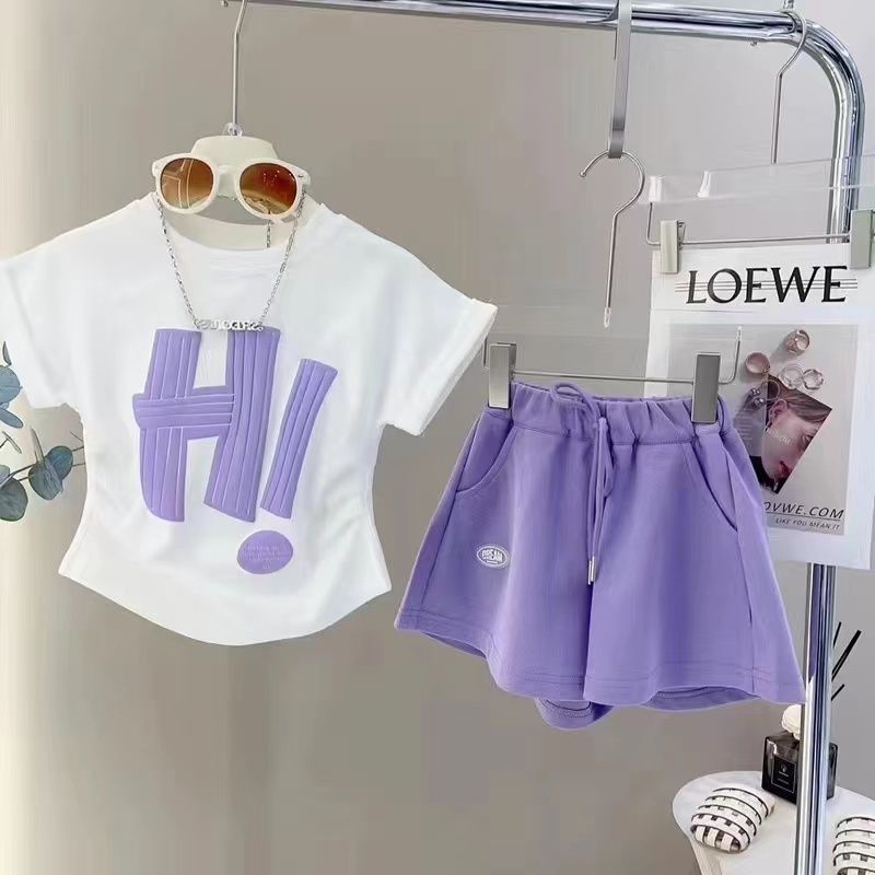 Set Áo Thun Cotton Tay Ngắn Màu Sắc Trơn Và Quần Short Thời Trang Mùa Hè Cho Bé Gái