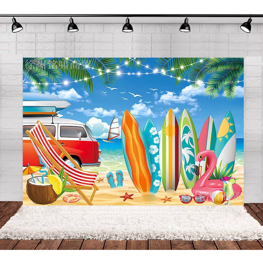 Sy2 Tấm Vải Treo Trang Trí Phông Nền Chụp Ảnh Chủ Đề Sinh Nhật Bãi Biển Mùa Hè Hawaii YS2