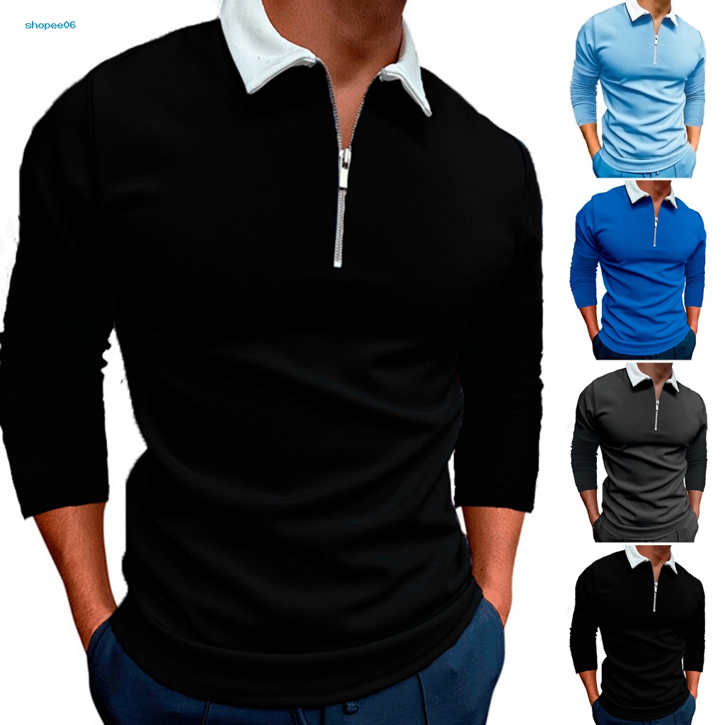 Áo Sơ Mi Tay Dài Cổ Bẻ Dáng Ôm Có Khóa Kéo Màu Sắc Thời Trang Công Sở Cho Nam