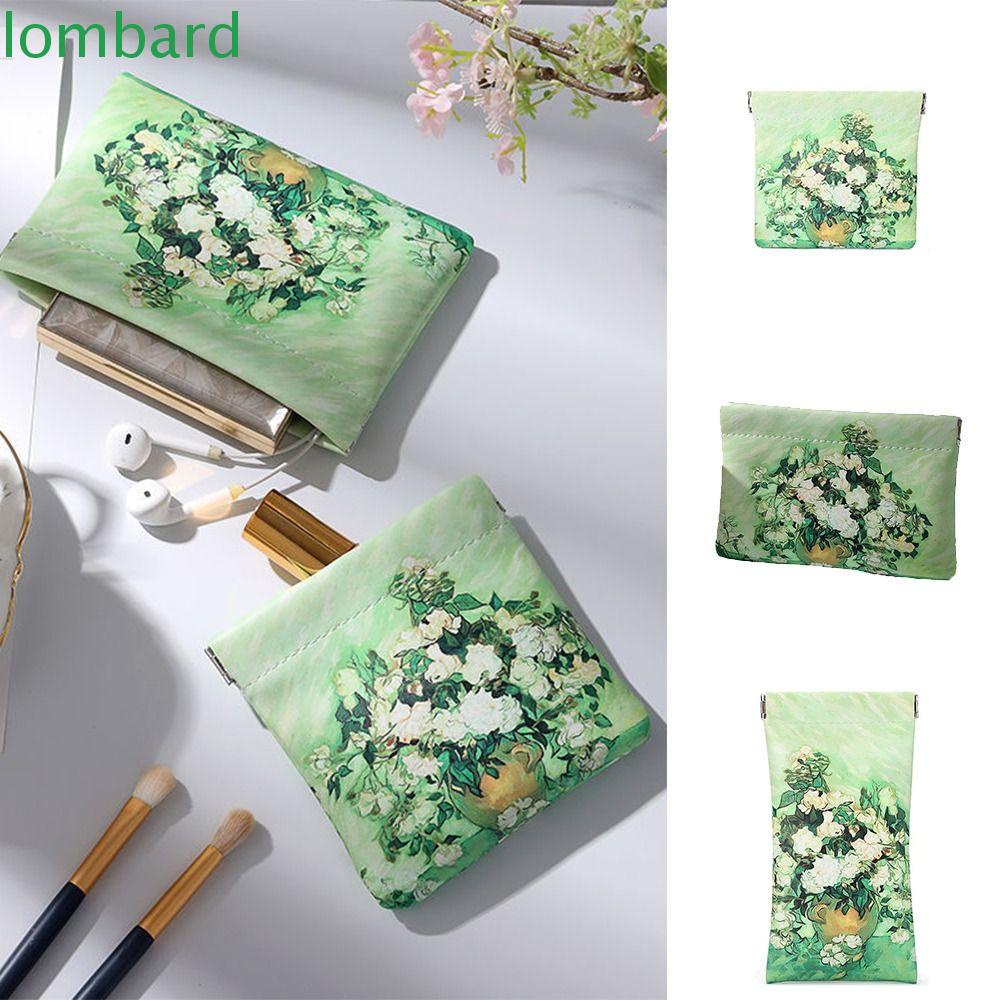 LOMBARD Túi Đựng Mỹ Phẩm / Kính Mát / Dây Cáp Dữ Liệu Tự Đóng Họa Tiết Hoa Lá Sơn Dầu Cho Nữ