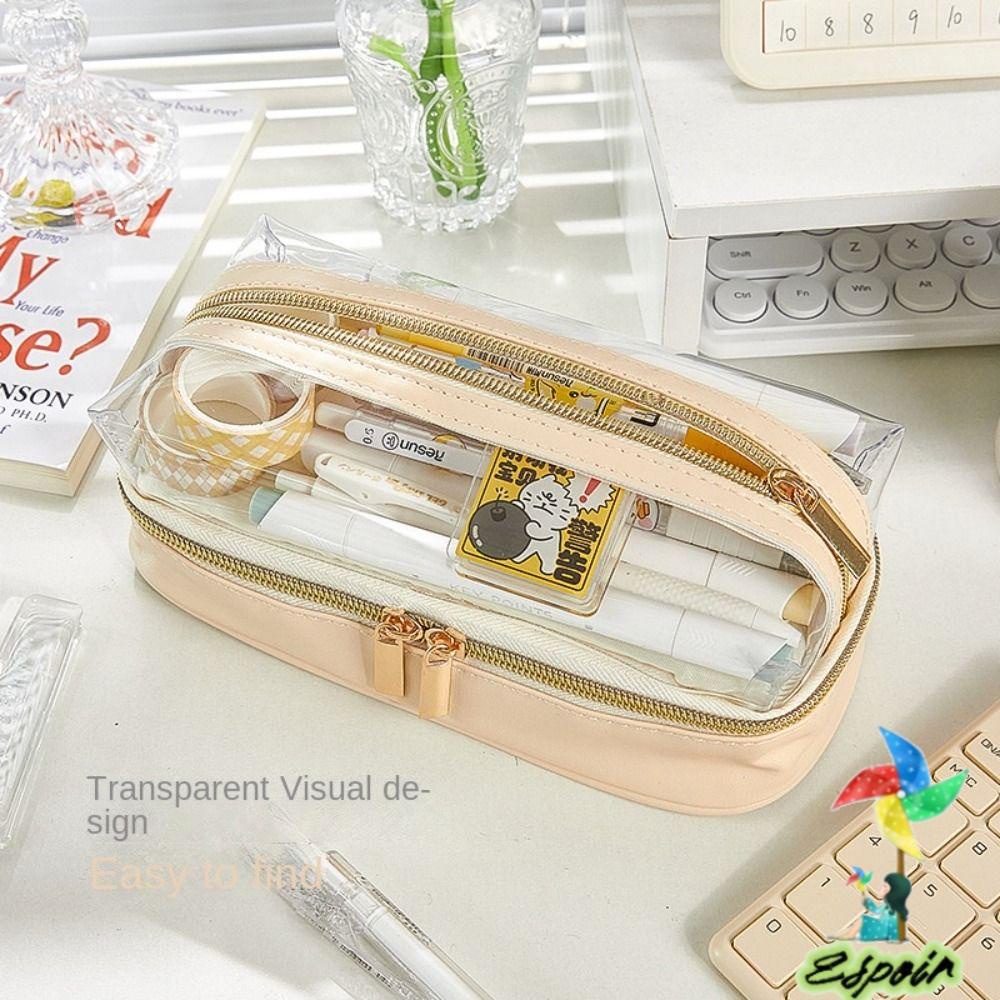 ESPO Túi Đựng Bút Nhiều Ngăn Trong Suốt Có Khóa Kéo Đa Năng