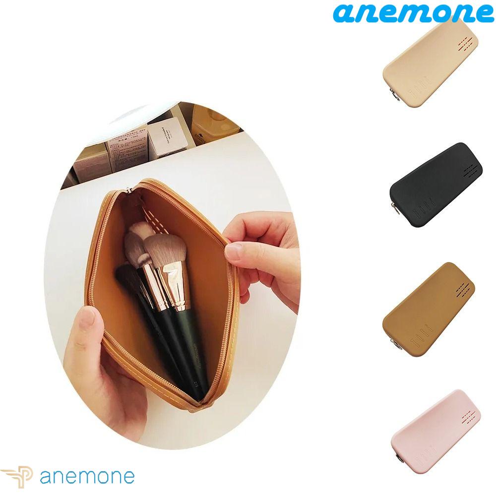 ANEMONE Túi Đựng Cọ Trang Điểm Bằng Silicone Hình Vuông Cỡ Lớn Màu Trơn Có Khóa Kéo Cho Nữ