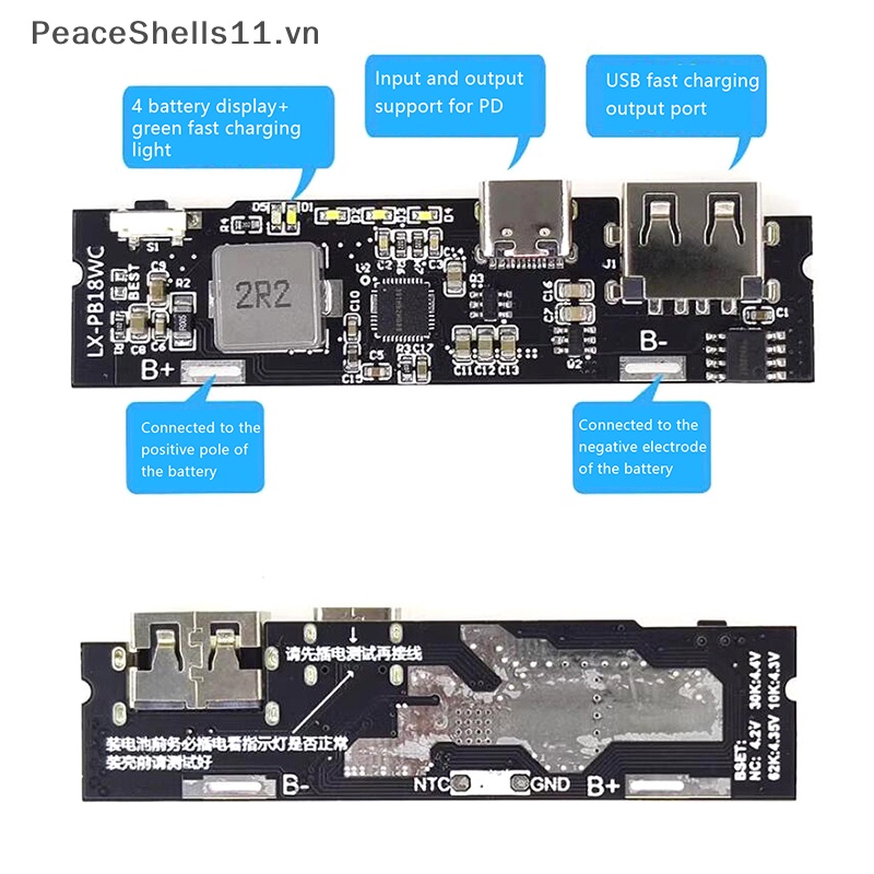 Bảng Mạch Sạc Nhanh 18650 QC3.0 Dual USB 18W Type-C DIY