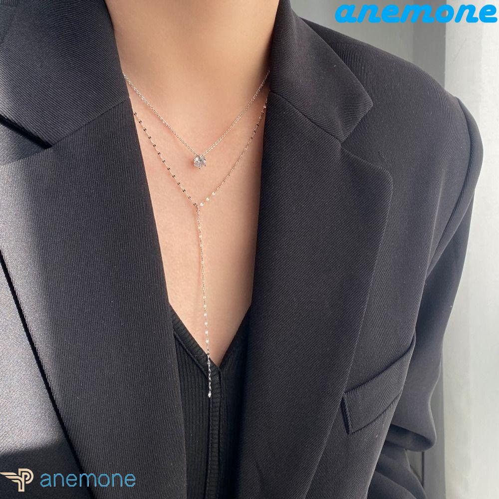 ANEMONE Vòng cổ Chữ Y Hai Lớp Đính Đá Phong Cách Cổ Điển Thanh Lịch Dành Cho Nữ