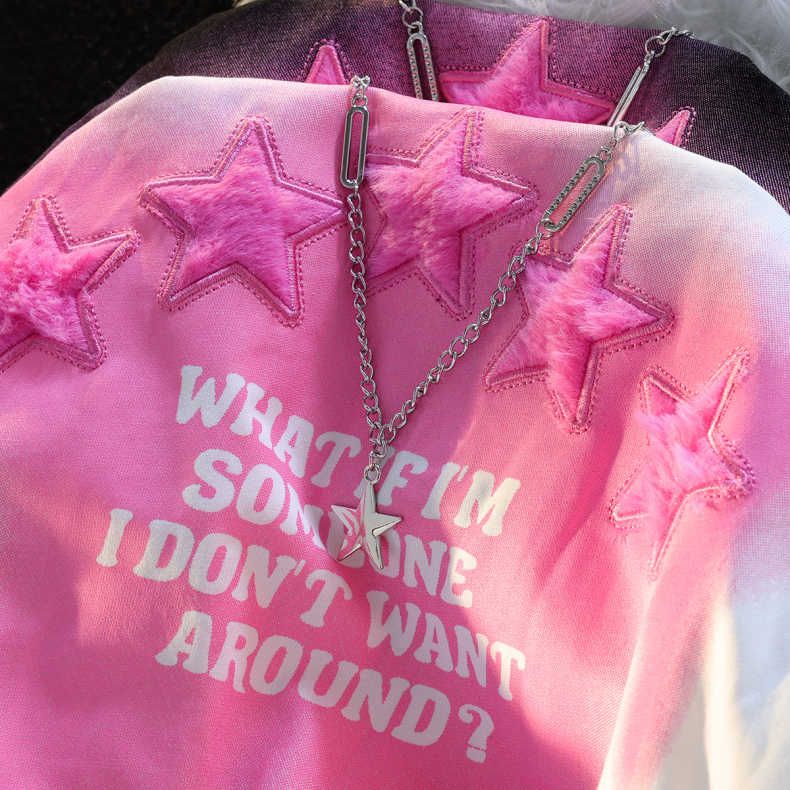 Áo Thun Tay Ngắn Thêu Hình Ngôi Sao Phối Dây Xích Phong Cách Hip Hop Thời Trang Mùa Hè Cho Nữ