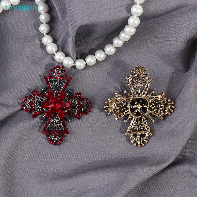 [TinchighV] Trâm Cài Áo Hình Thánh Giá Đính Đá Đỏ Phong Cách Vintage Cho Nữ [Mới]