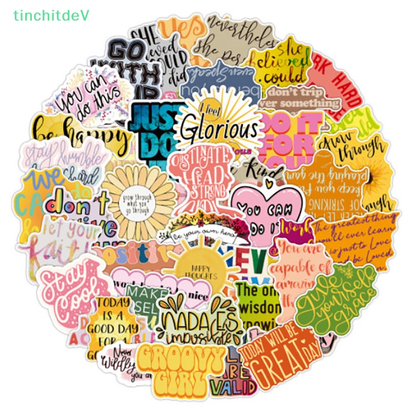 [TinchitdeV] Set 50 Miếng Dán Hành Lý Chống Thấm Nước In Câu Trích Dẫn Tiếng Anh Vui Nhộn