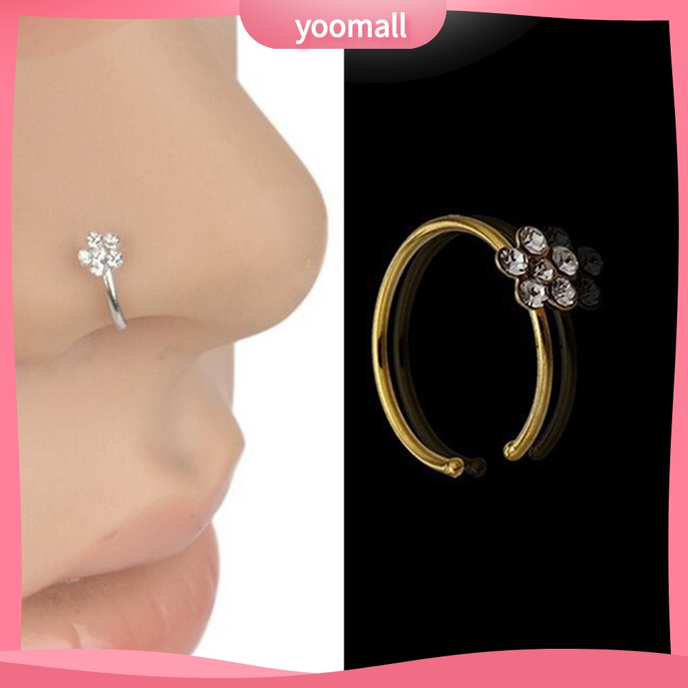 1 Khuyên Mũi Tròn Đính Đá Hình Hoa Gợi Cảm Bằng Thép Không Gỉ