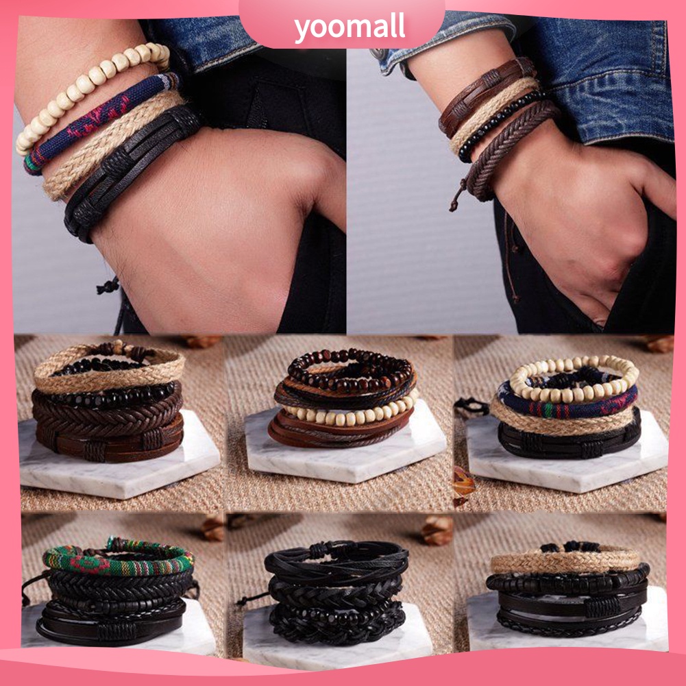 Set 4 Vòng Tay Giả Da Thời Trang Vintage Cho Nam