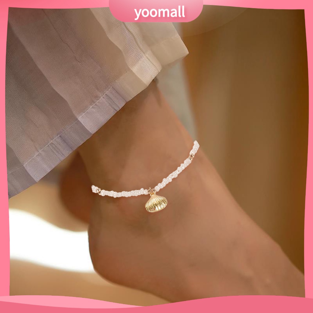 [YM] Lắc Chân Đính Ngọc Trai Nhân Tạo Hình Vỏ Sò Thanh Lịch Có Thể Điều Chỉnh Trang Sức Đi Biển Mùa Hè Cho Nữ
