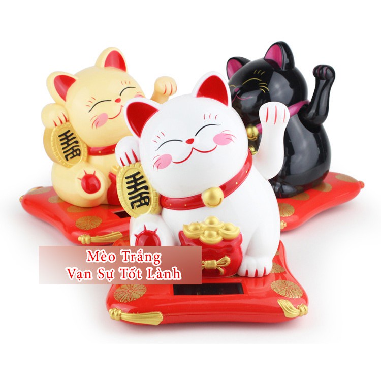 Mèo thần tài may mắn vẫy tay chạy bằng năng lượng mặt trời