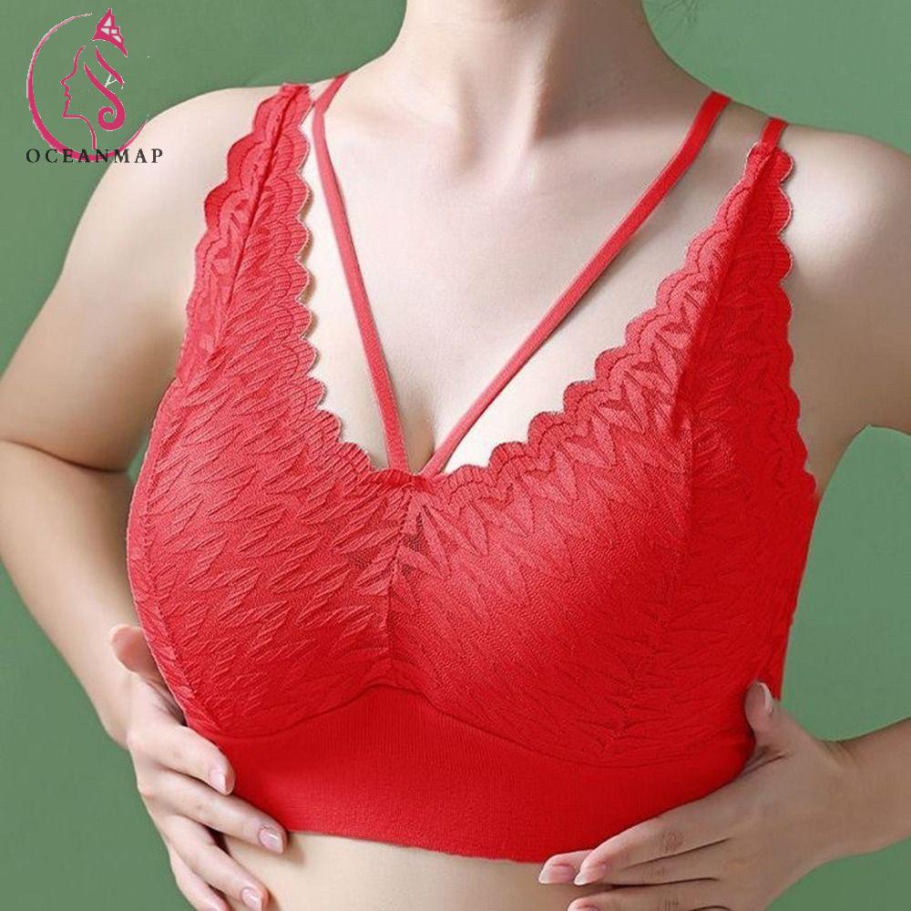 OCEANMAP Áo Ống Ren Không Đường May Có Đệm Ngực Thời Trang Cho Nữ