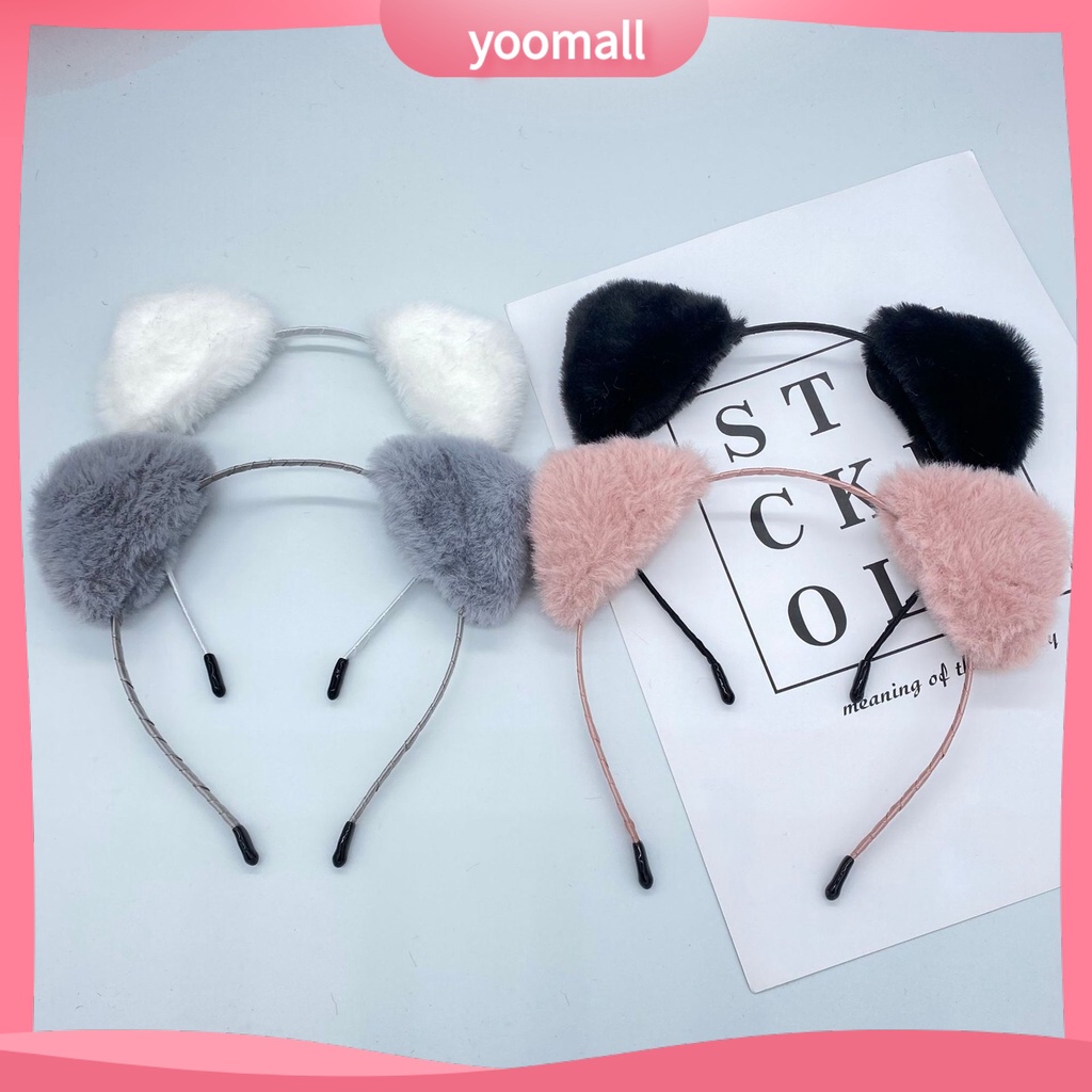 Băng Đô Cài Tóc Tai Mèo Phủ Lông Mềm Mịn Nhẹ Nhàng Co Giãn Màu Sắc Ngọt Ngào