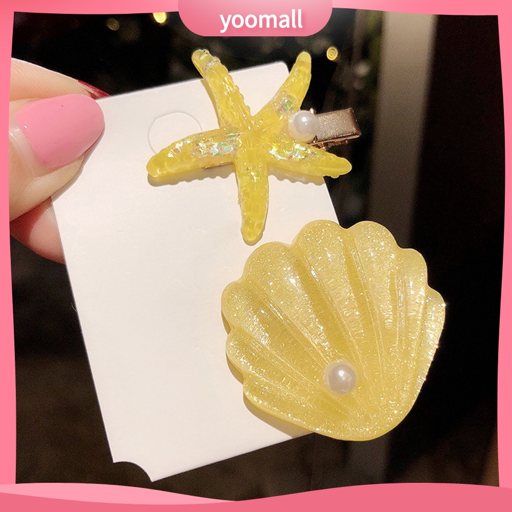 Set 2 Kẹp Tóc Hình Vỏ Sò / Sao Biển Đính Ngọc Trai Giả Thời Trang Cho Nữ